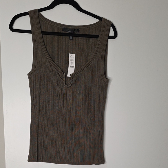 White House Black Market Tops - White House Black Market Olive Ribbed V-Neck Tank